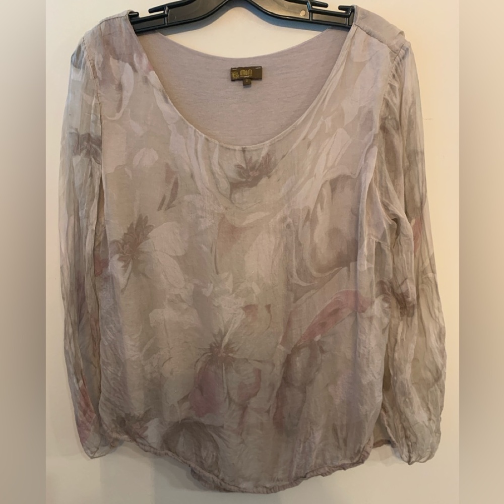 AMANTI Made in Italy Silk Taupe & Pink Blouse